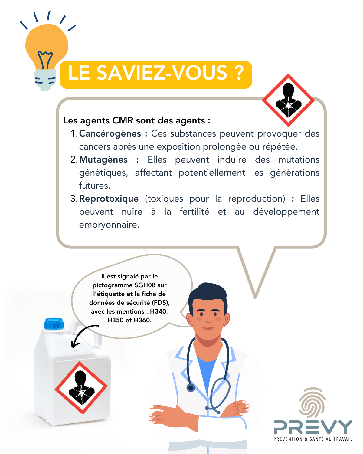 Risques chimiques 1 - - Information importante aux employeurs : obligation d'établir une liste nominative d'exposition aux agents chimiques CMR à partir du 5 juillet 2024 - PREVY Prévention & Santé au Travail